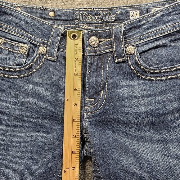 Miss Me Jeans Womens 27 Blue Bootcut JS5014B61 Embellished Flap Pockets Denim - Picture 10 of 11